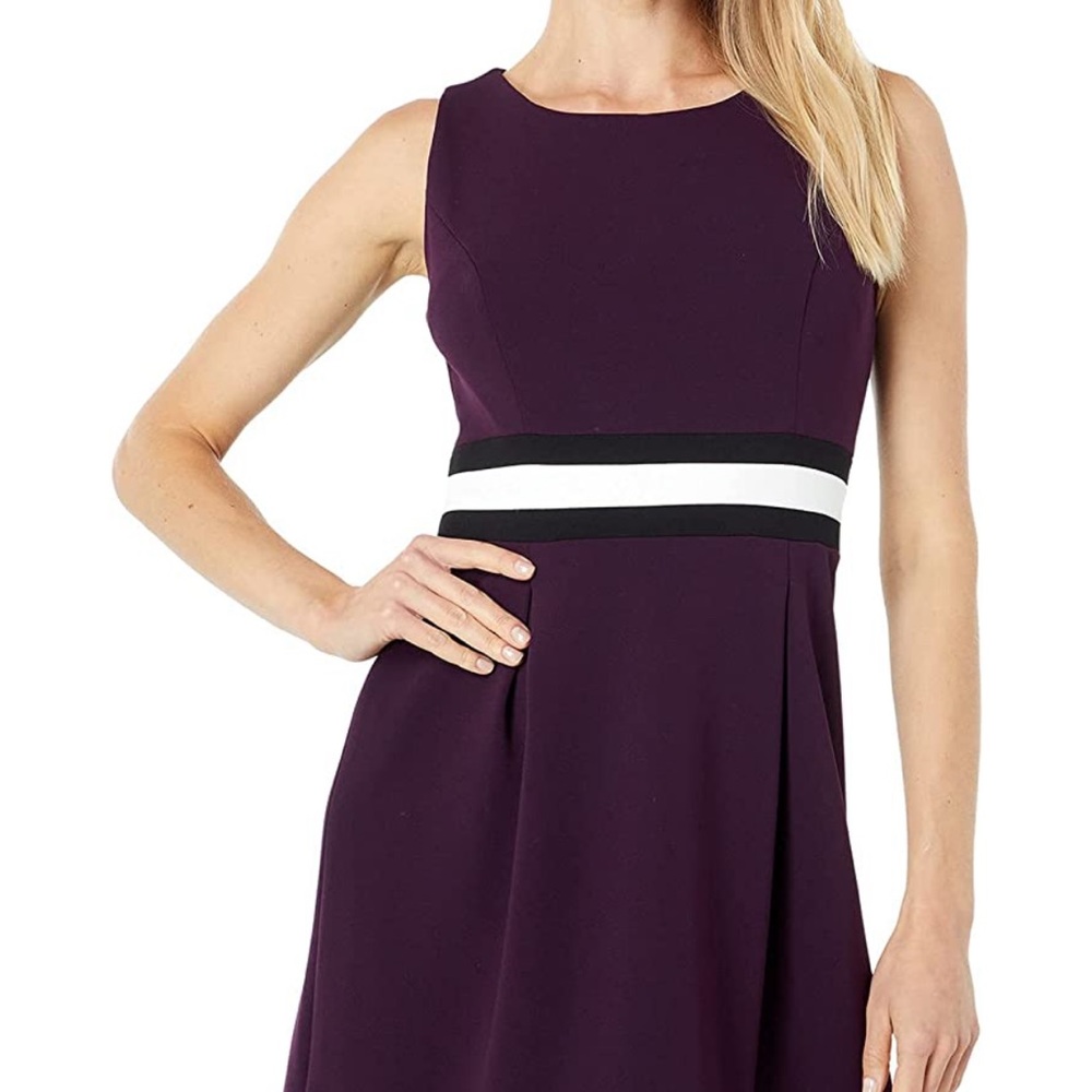 NWT Tommy Hilfiger Scuba Crepe with Stripe Color-Block Dress Aubergine